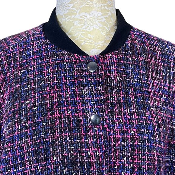 Torrid Pink & Blue Boucle Snap Front Varsity Bomber Jacket Sz 1/14-16/1X - Picture 2 of 11
